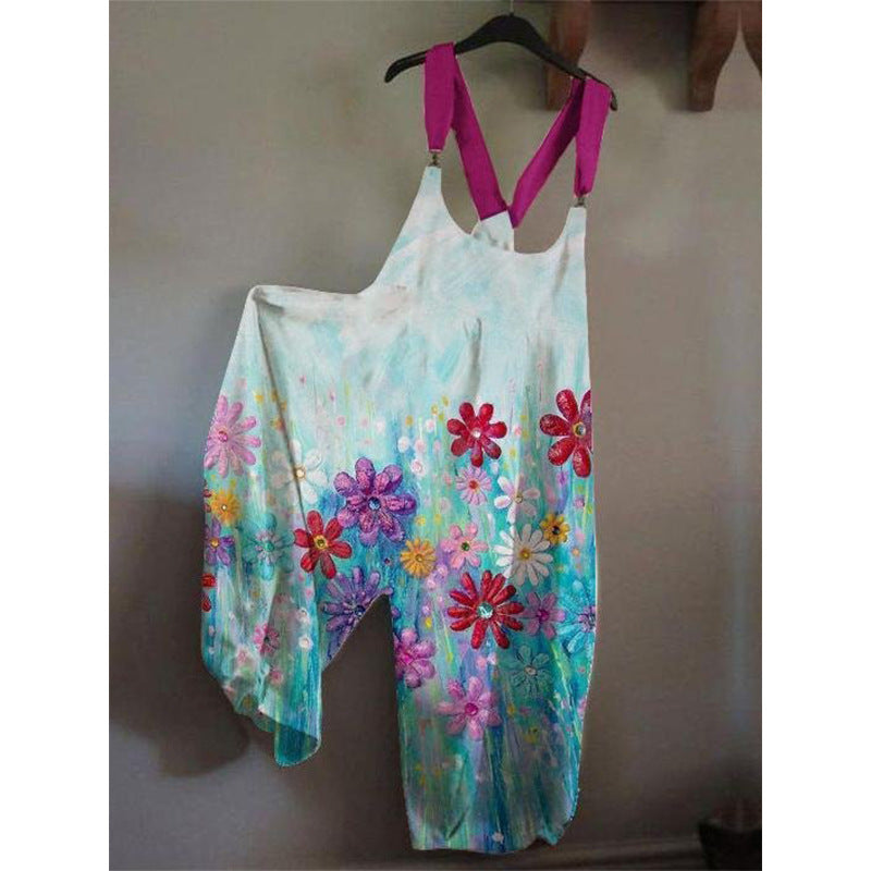 Dame Casual Jumpsuit med farverigt mønster og bredt skårne ben Stilla