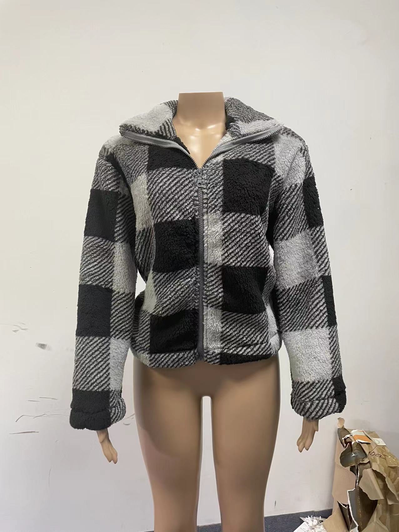 Stilla | Løs Plaid Zip up Krave Trøje Jakke