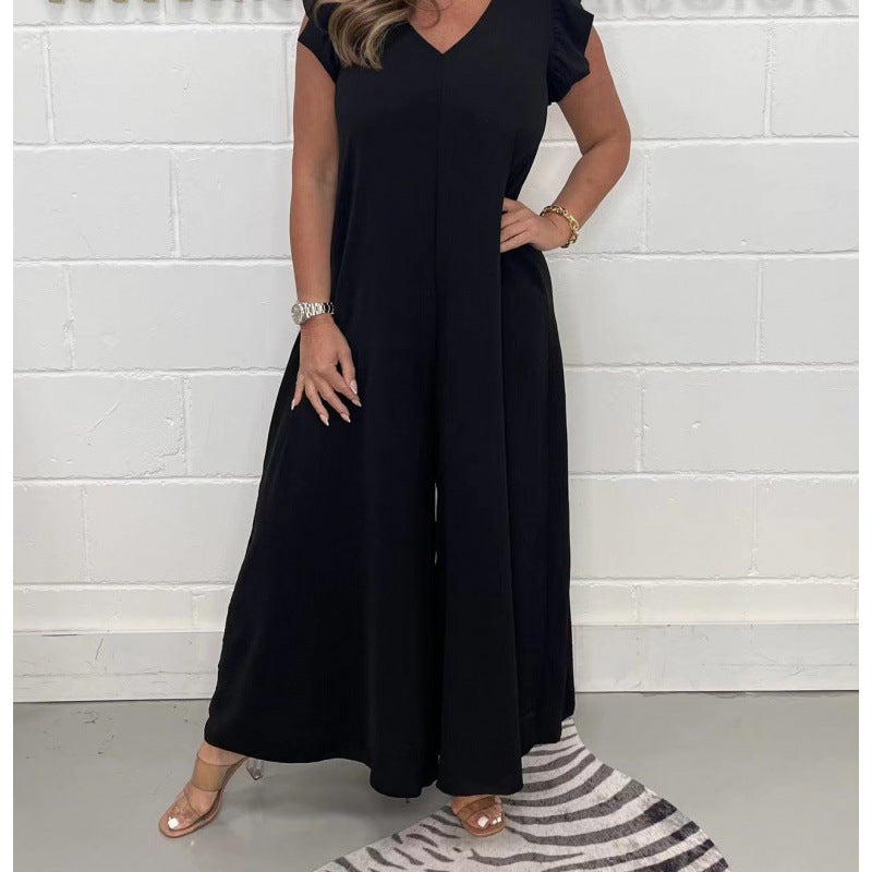 Damer luftig jumpsuit med voluminøse ben og V-udskæring Stilla
