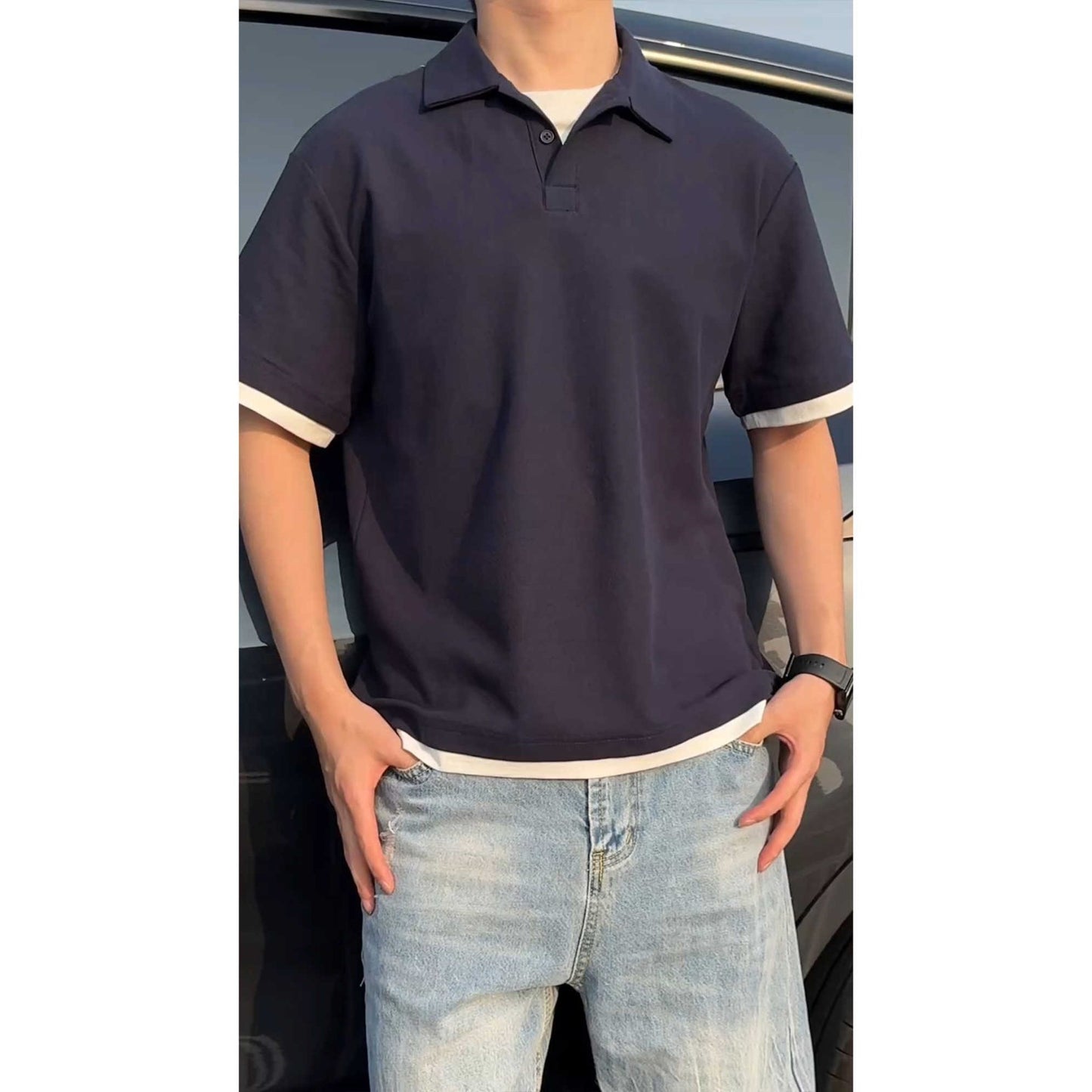 Herrernes polo shirt med kontrasterendeærmeafslutninger og klassisk krave Stilla