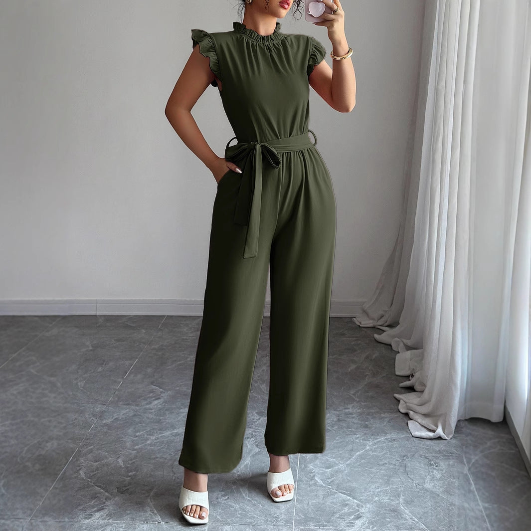 Dame jumpsuit med raffineret flæse og taljebælte Stilla