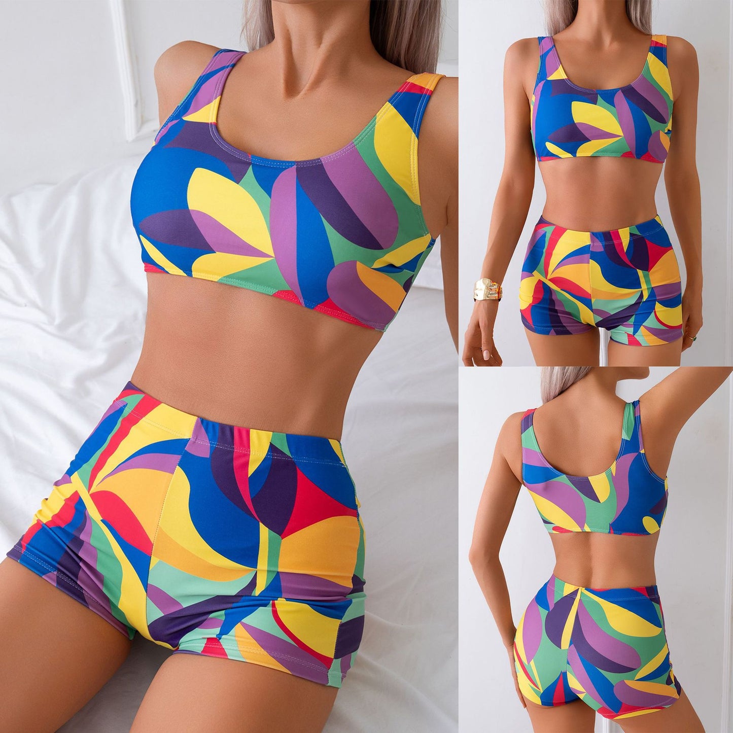 Dame Sporty Bikini-sæt med fashionabel Crop-top og figursyede shorts Stilla