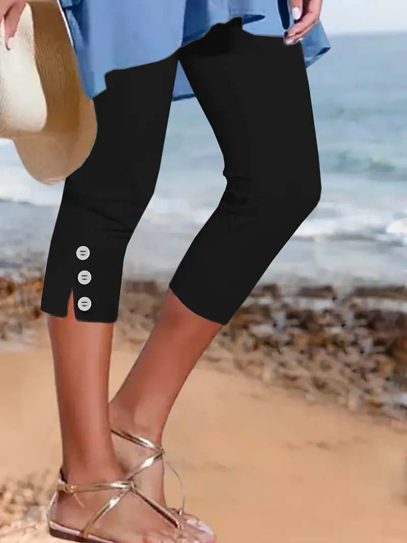 Dame Capri-Leggings med unikt knapdetalje Stilla