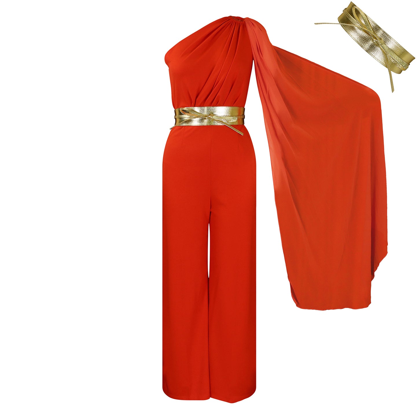 Dame elegant jumpsuit med asymmetrisk snit og glamorøs talje bælte Stilla
