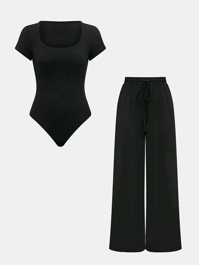 Dame madloungejumpsuit med elastiske bukser og kort overdel Stilla