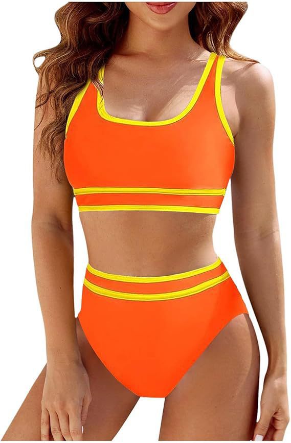Dame Sporty Bikini-sæt med høj talje og kontraststriber Stilla