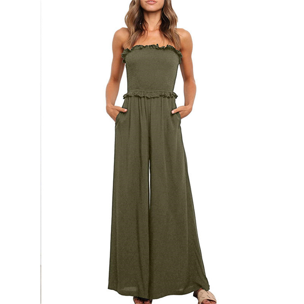 Damer vidt skåret jumpsuit med volanger Stilla