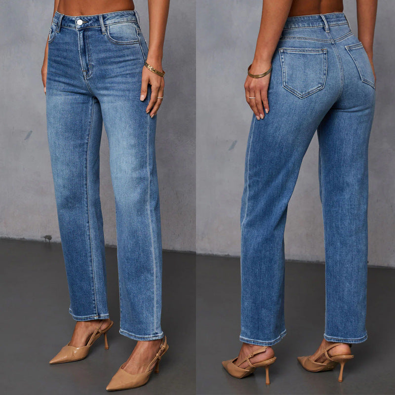 Dame brede jeans med elegant udskåret ben og høj talje Stilla