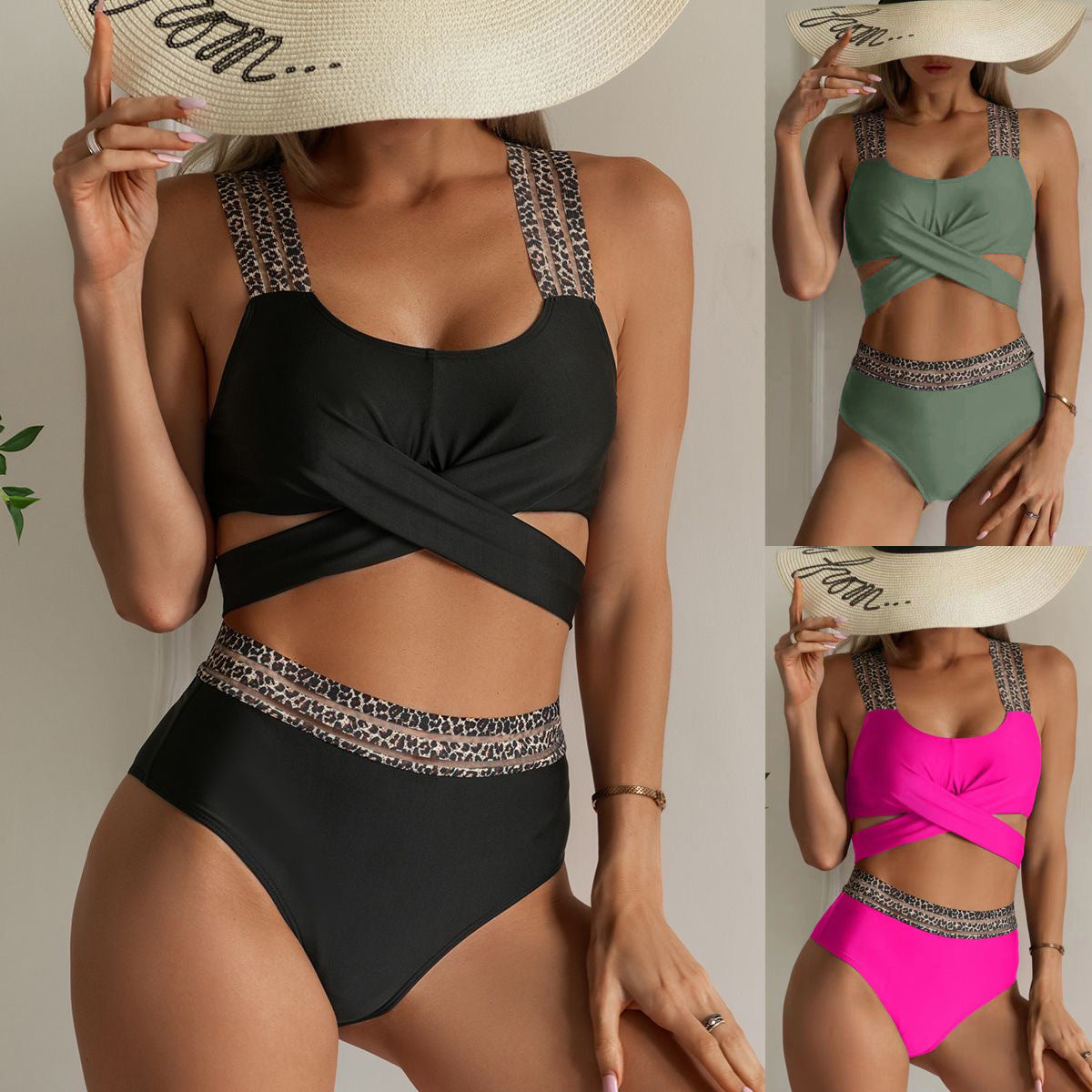 Dame Højskåret Bikini med elegant Vikledetalje og dyreprint Stilla