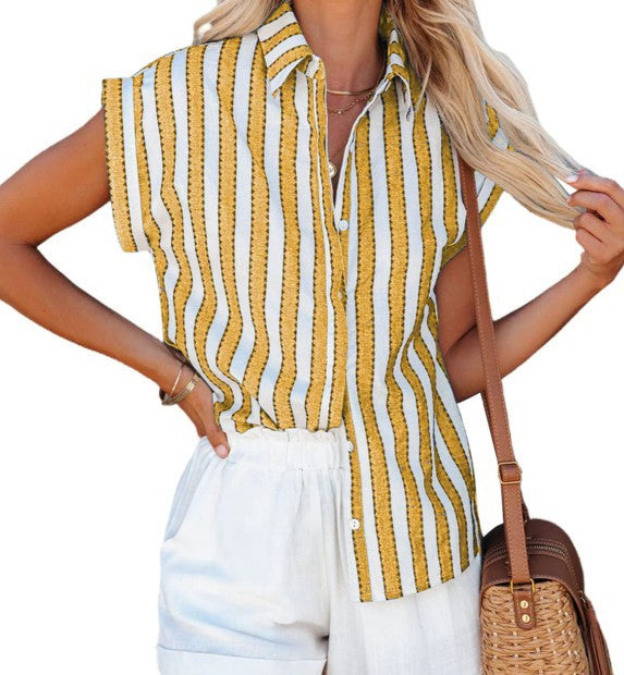 Dame afslappet linned skjorte med stribet design og elegant knapstolpe Stilla