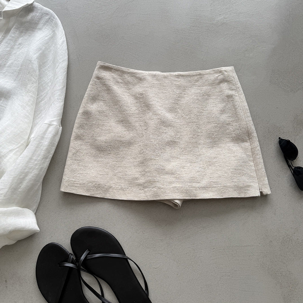 Dame afslappet linnedbluse med knapbar udskæring Stilla