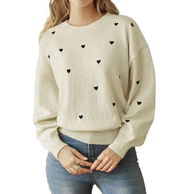 Damer hyggelig sweater med hjerte motiver Stilla