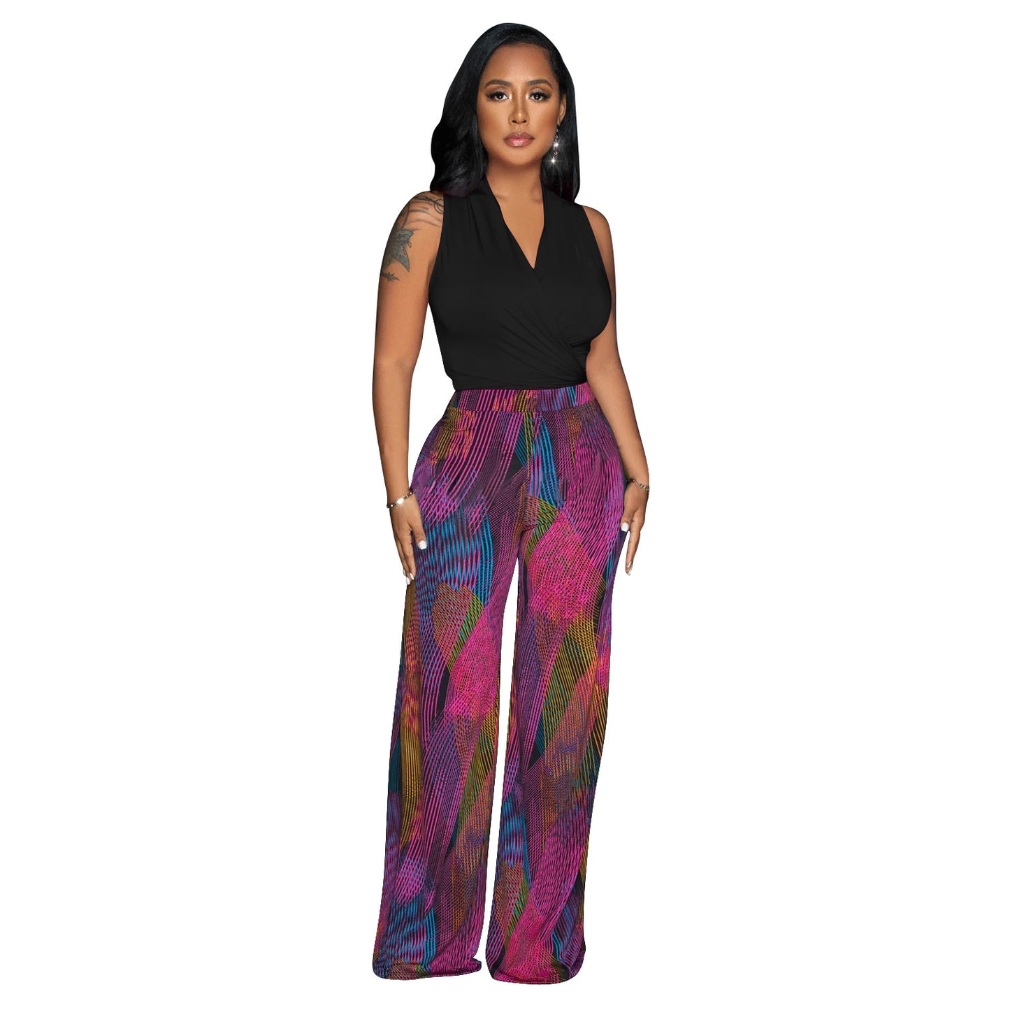 Dame Elegante Jumpsuit med indviklet overdel og bredt ben Stilla