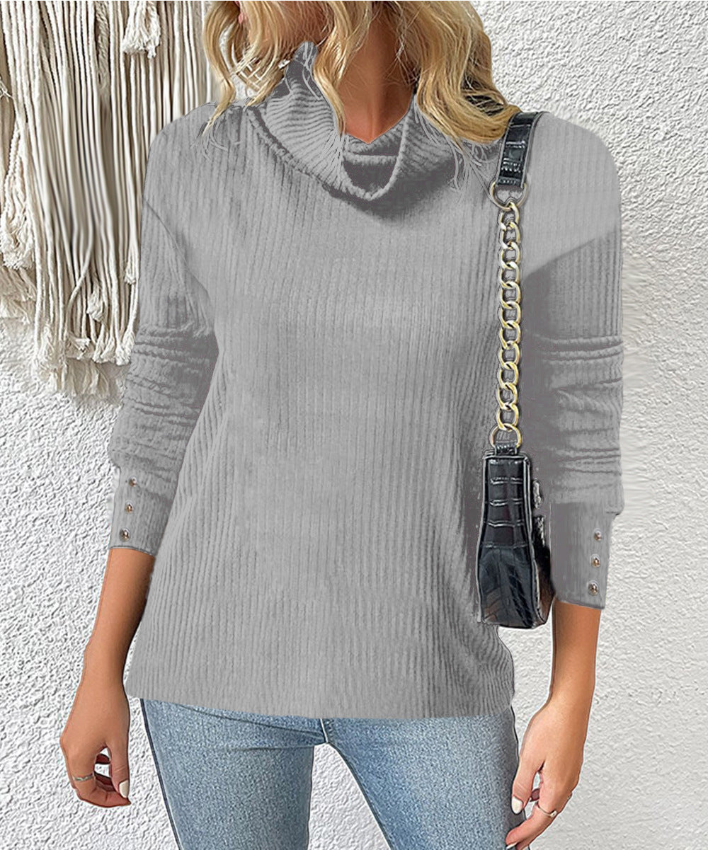 Stilla | Afslappet Langærmet Turtle Neck Solid Bluse Top
