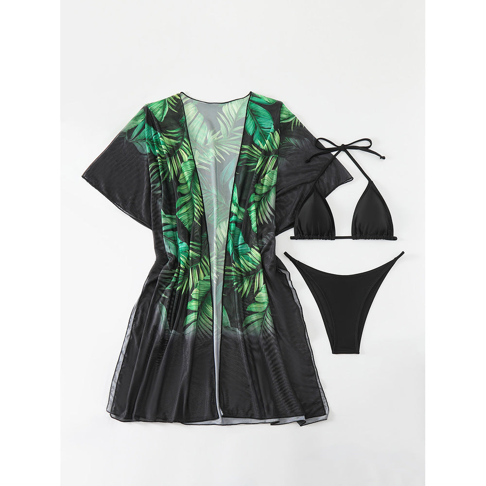 Dame bikini-sæt med let strandkimono og smart triangel-top Stilla