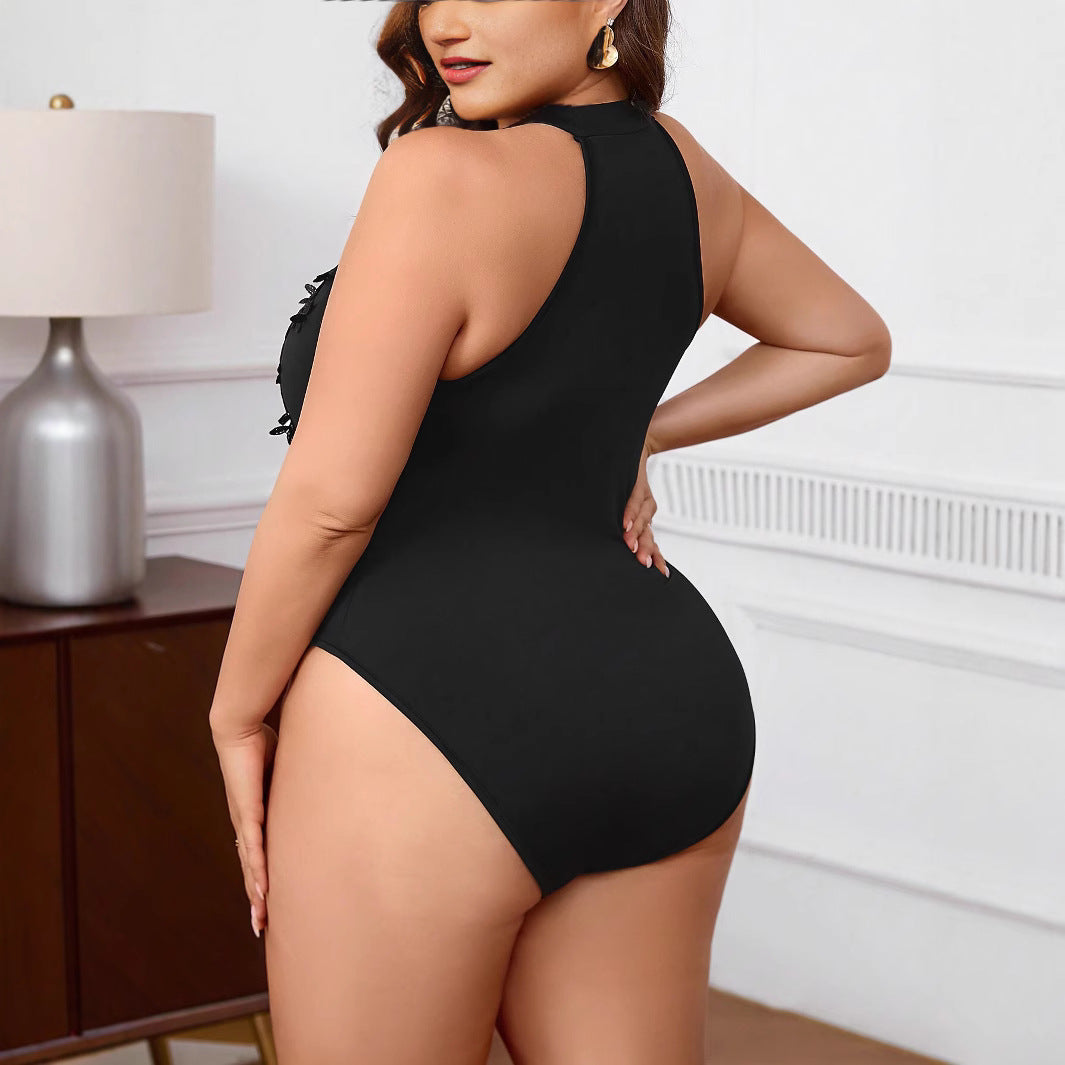 Dame højhalset bodysuit med florale spidsapplikationer Stilla