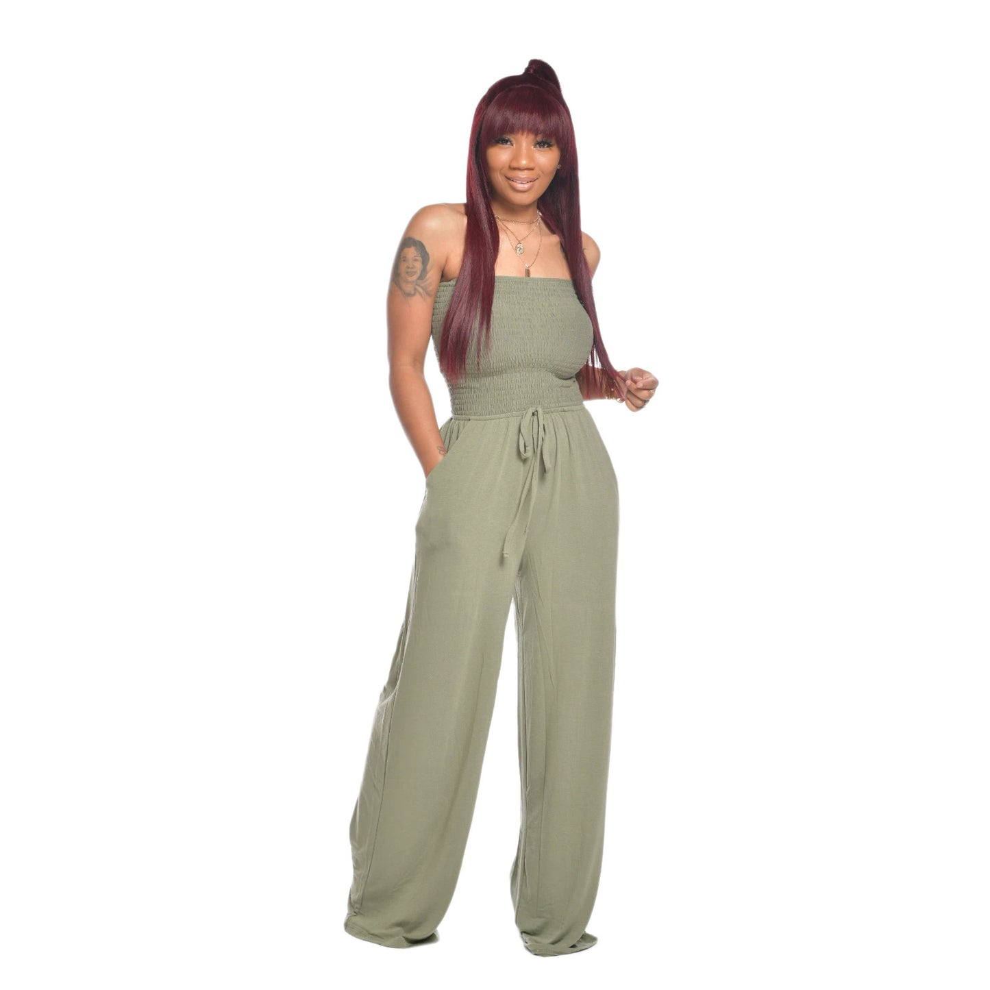 Dame bærestrop-fri vidde jumpsuit med snortræk Stilla