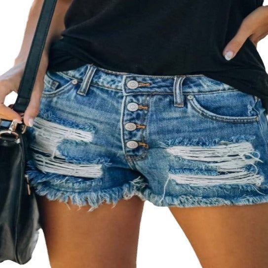 Dame denim shorts med patriotisk design og frynset detaljer Stilla