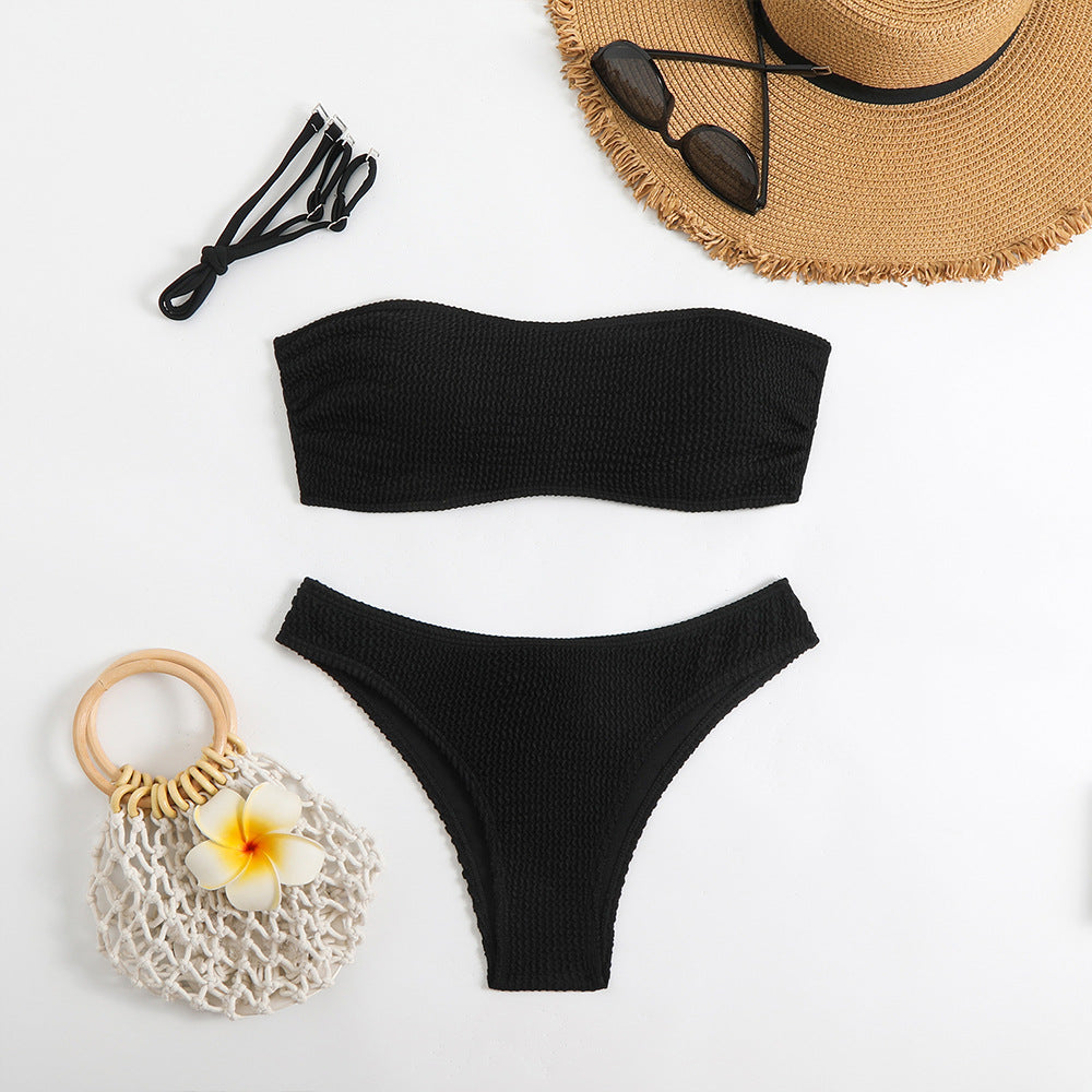 Dame Bandeau Bikini med struktureret stof og høj benudskæring Stilla
