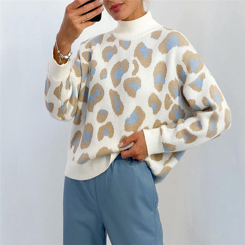 Damer Fashion Pullover med leopardmønster og høj krave Stilla