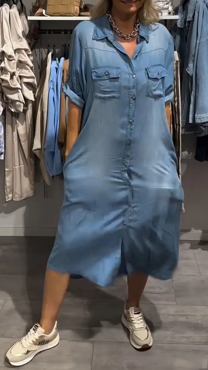 Dame Jeans-Skjorte Kjole med praktiske lommer og moderigtig snit Stilla