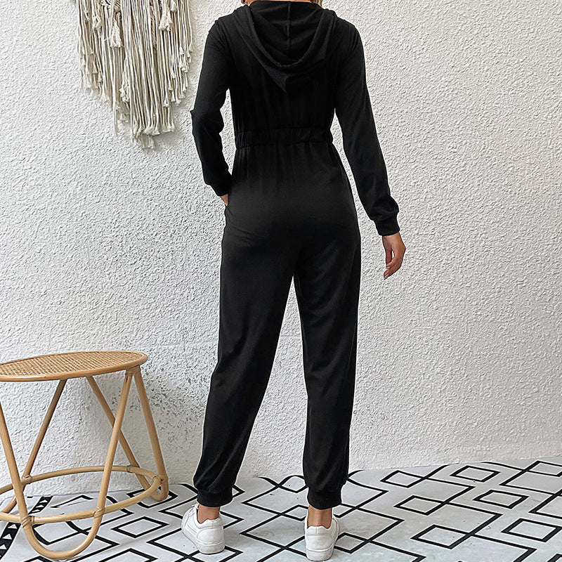 Dame casual jumpsuit med praktisk lynlås og elastisk taljebånd Stilla