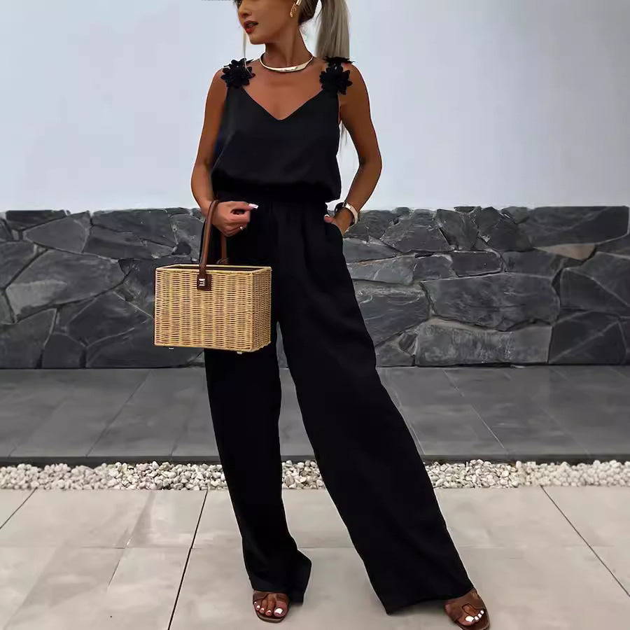 Dame jumpsuit med elegante blomsterapplikationer Stiila