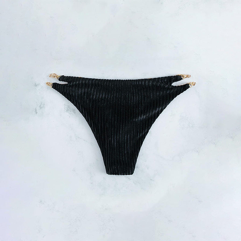 Dame Rib-Højtskaftet-Bikiniunderdele med Kædedetaljer Stilla