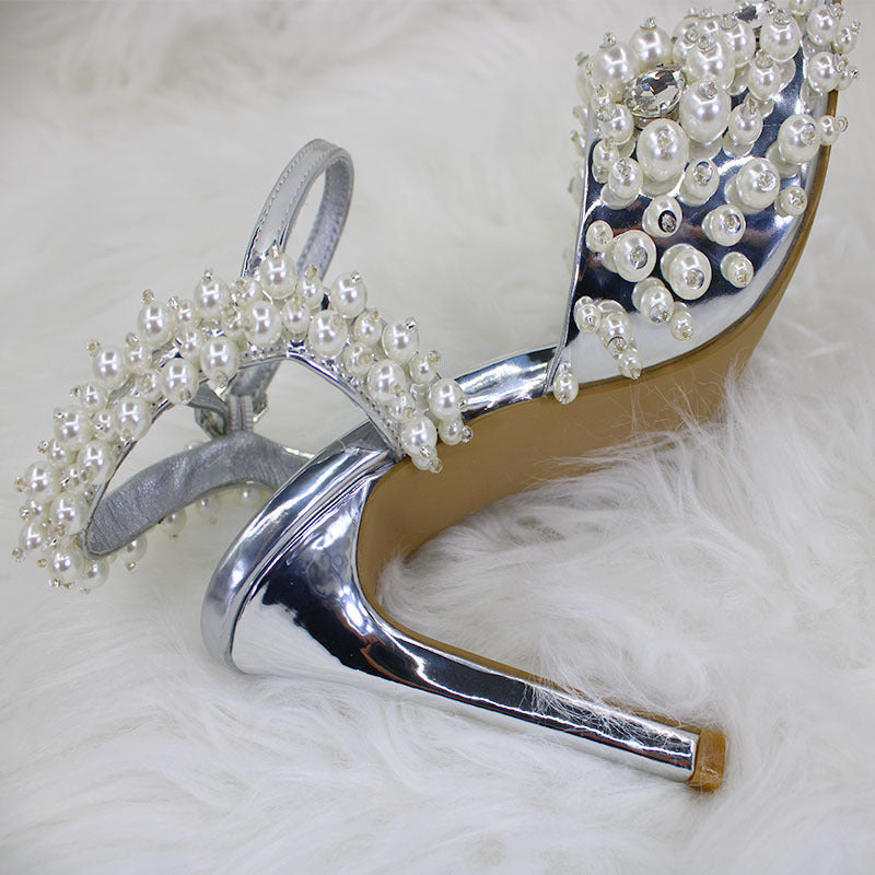 Dame Elegant Firkanstoppede Perleprydede Remsandaler Stilla