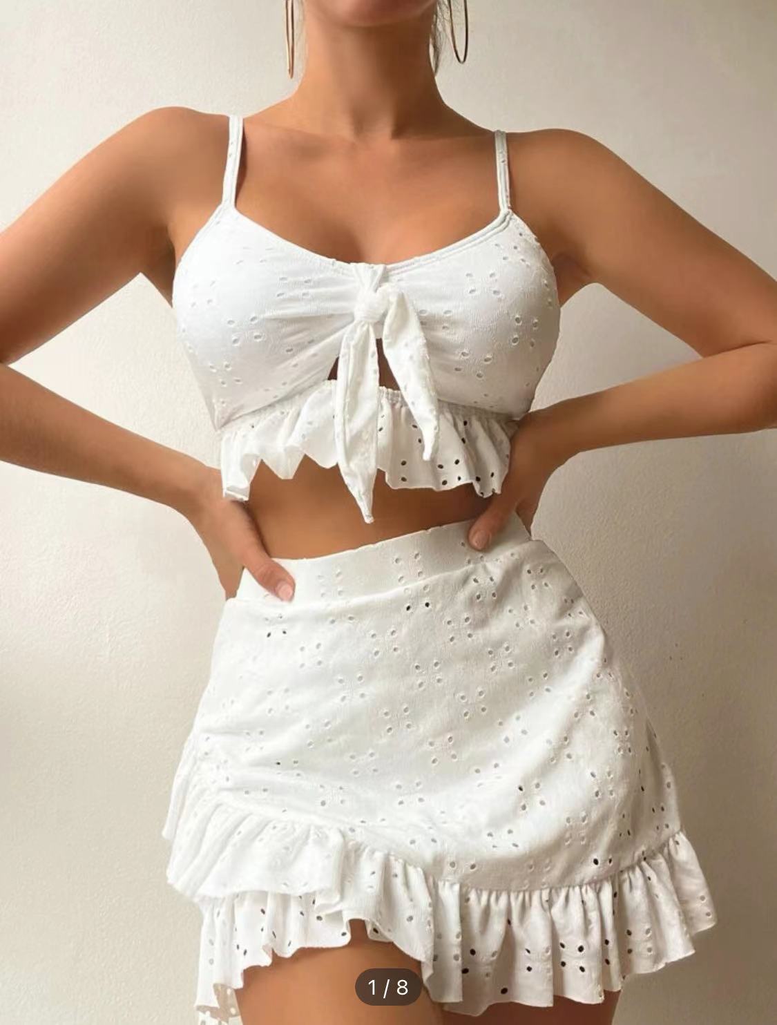 Dame crop top og nederdel sæt med legende flæse-design Stilla