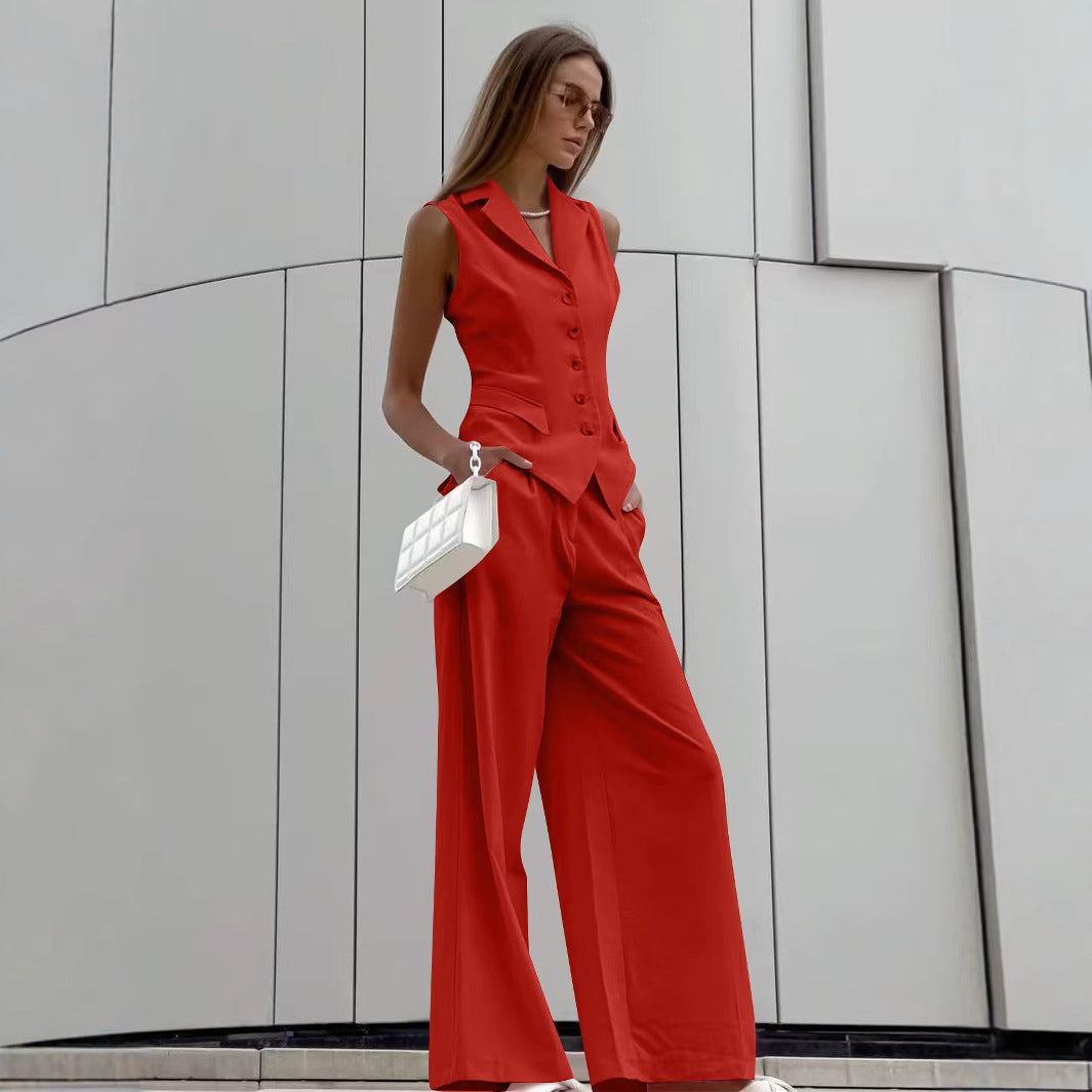 Dame jumpsuit med ærmeløs blazer og vide bukser Stilla