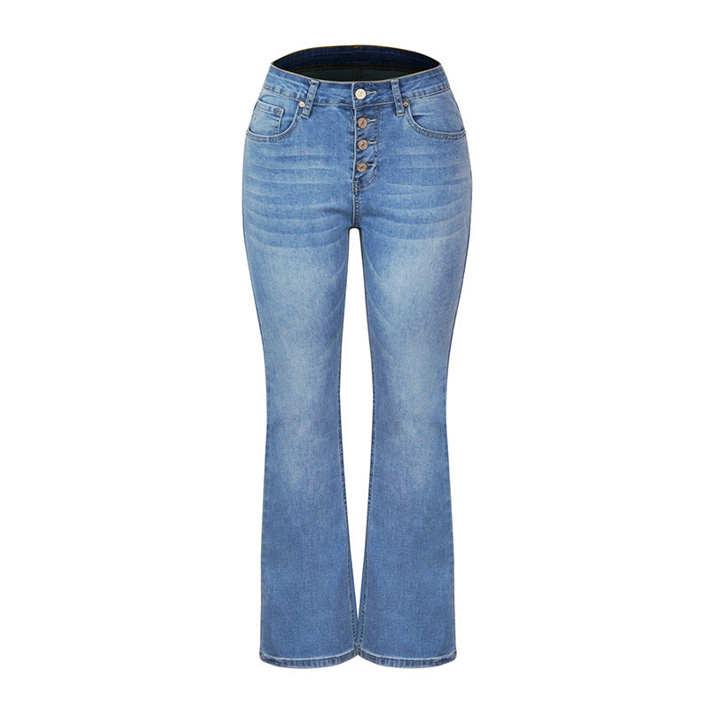 Dame Bootcut Jeans med høj talje og moderne knapdetaljer Stilla