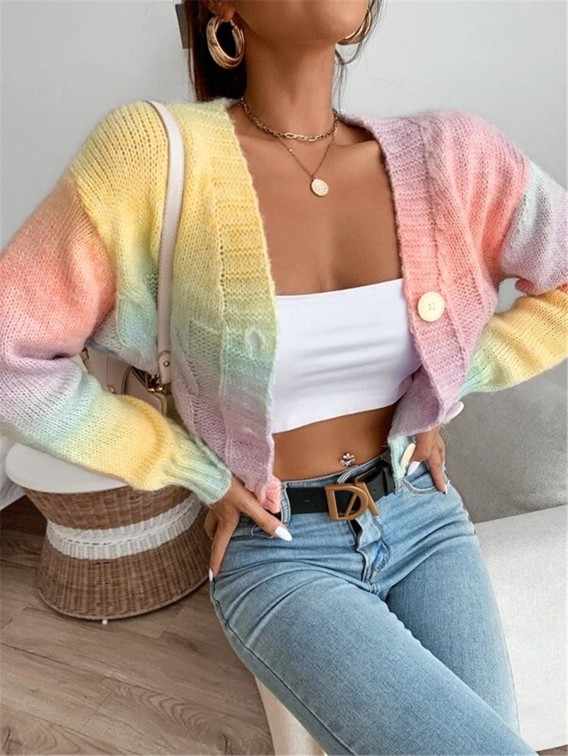 Dame Moderigtig Oversized-Cardigan med farverig gradient og knapdetaljer Stilla