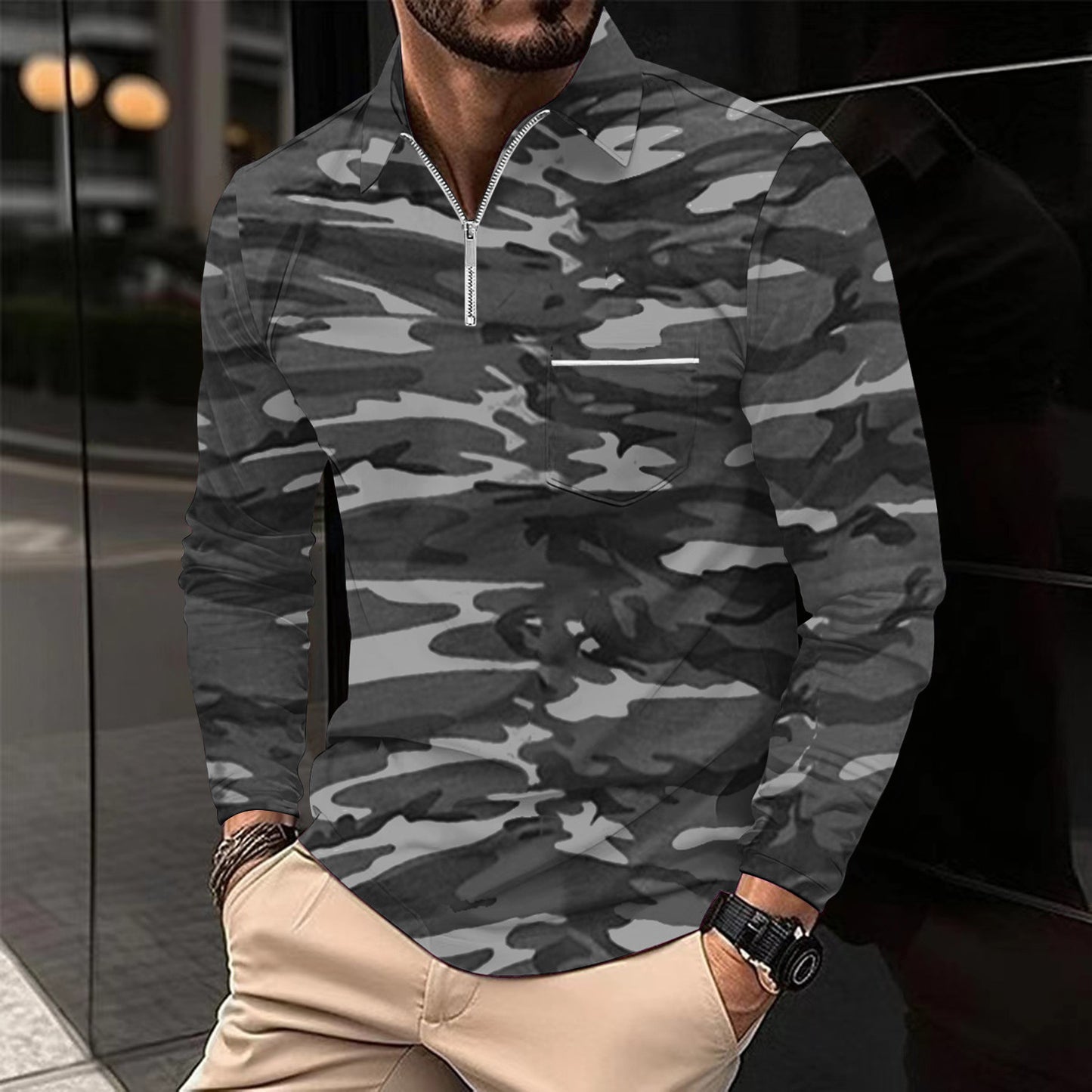 Herre funktionspullover med moderne camouflage-design og høj krave Stilla