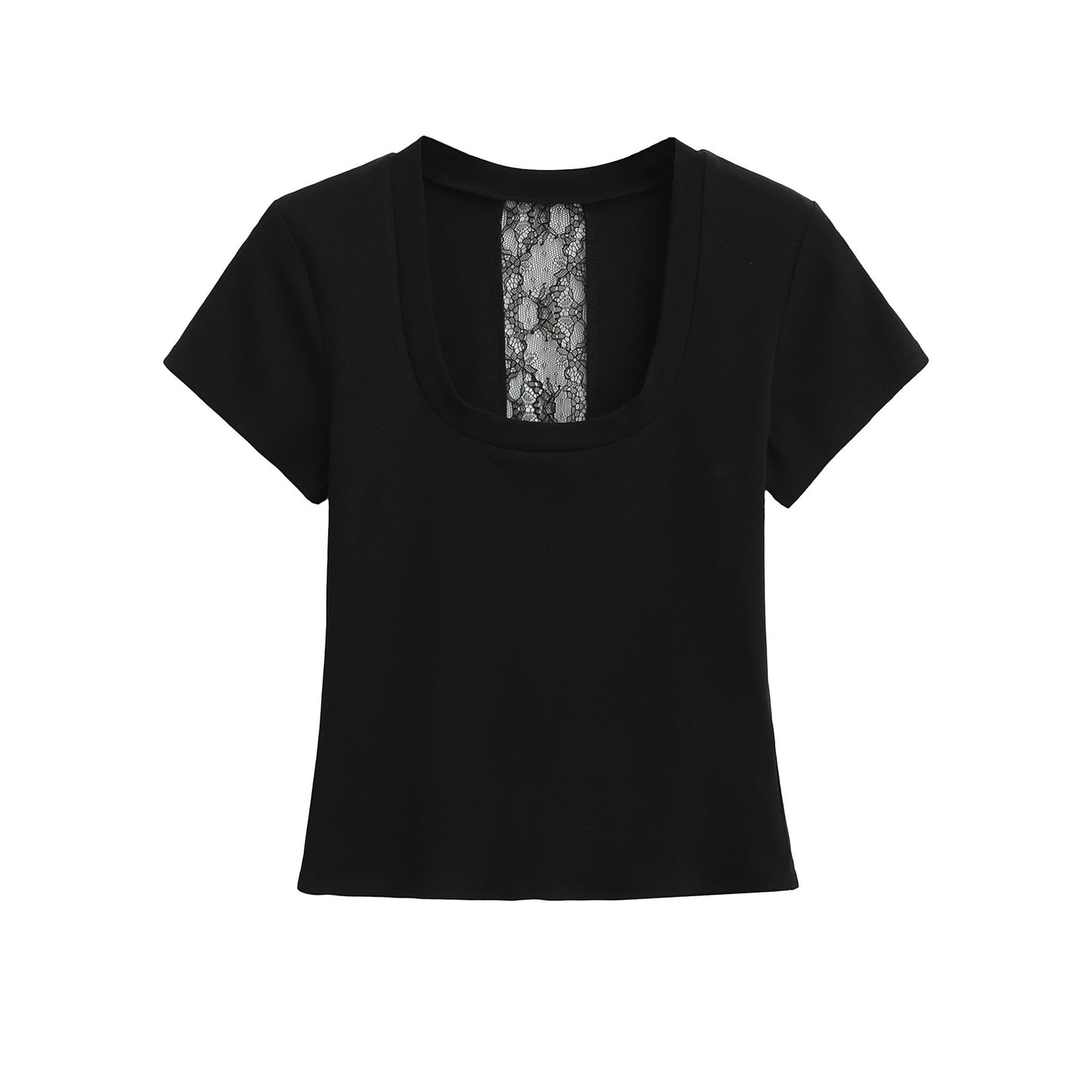 Dame afslappet rundhals T-shirt med delikat spids ryg Stilla