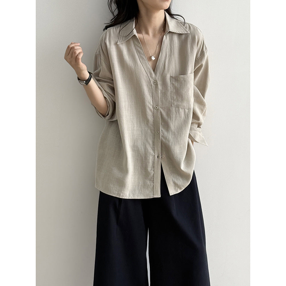 Dame afslappet linned blouse med reduceret snit og praktisk brystlomme Stilla