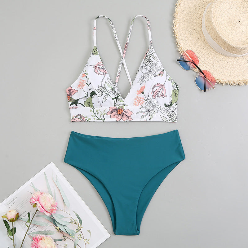 Dame Floral-design bikini-sæt med høj talje og rynker Stilla