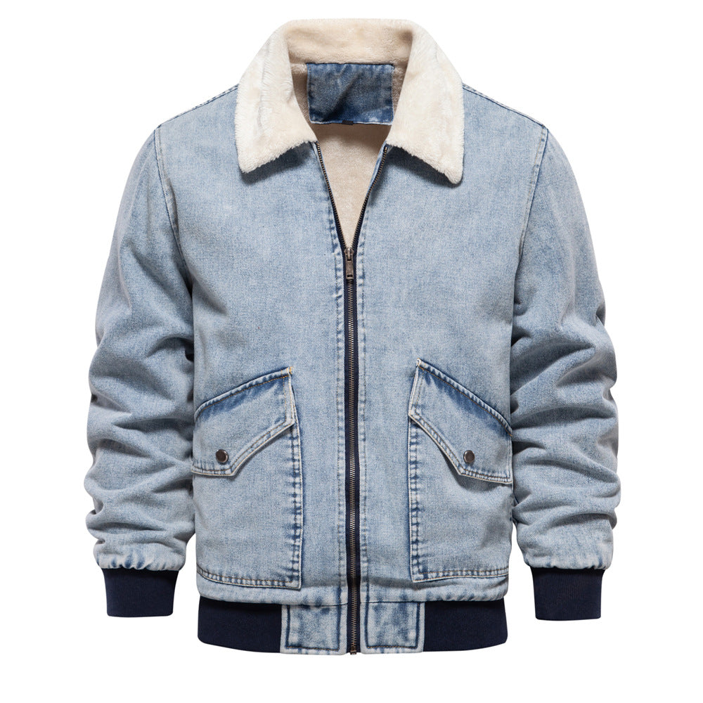 Herrer vinterjakke i denim-stil med hyggelig krave Stilla