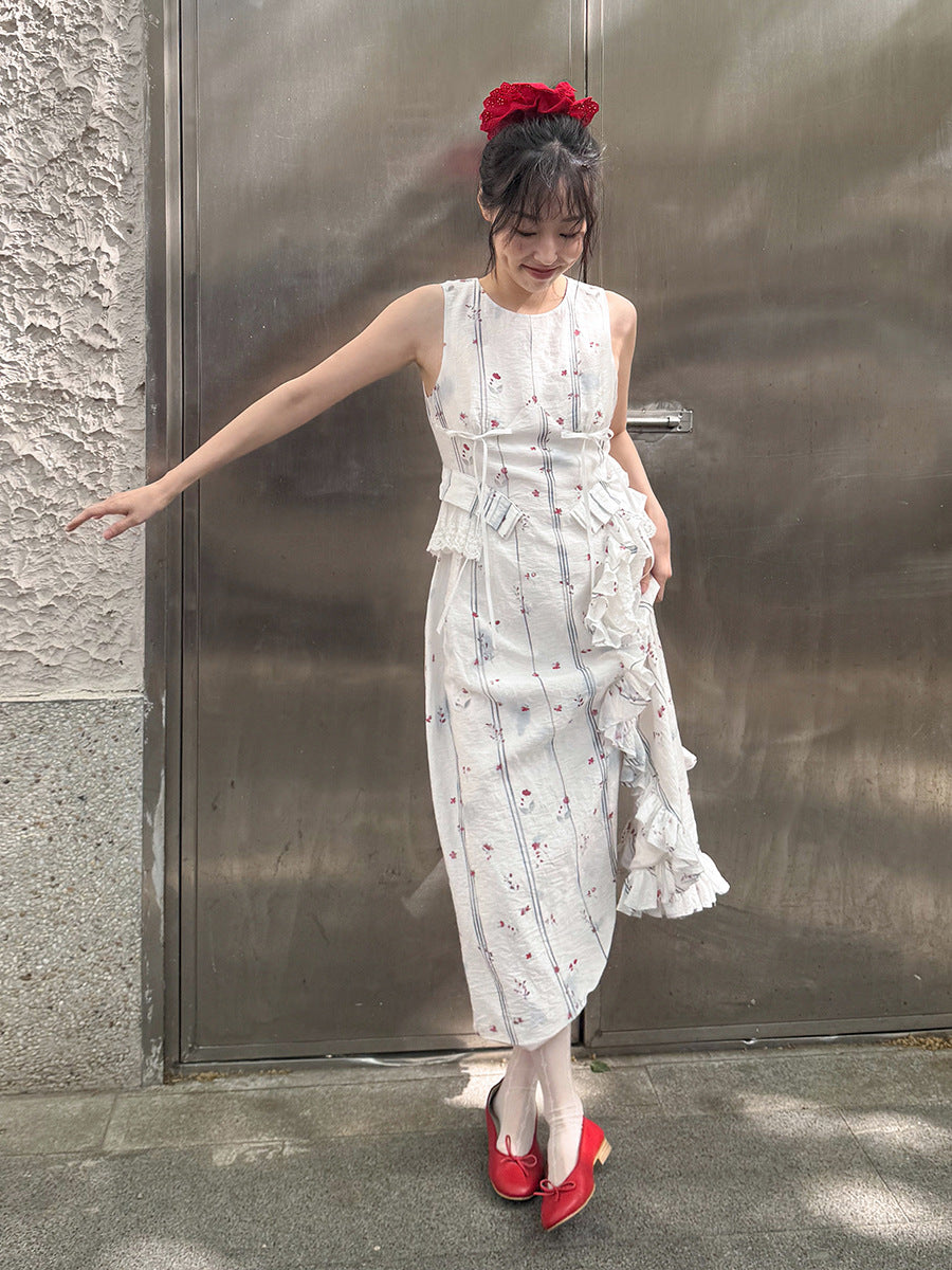 Dame afslappet maxikjole med flæsedetaljer og blomsterprint Stilla