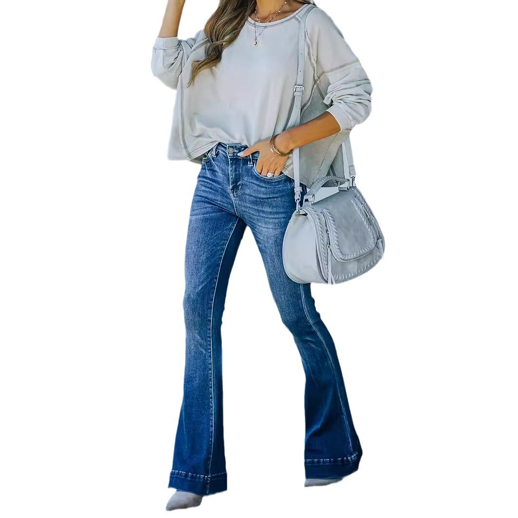 Dame Bootcut Jeans med figurskabende design og høj talje Stilla