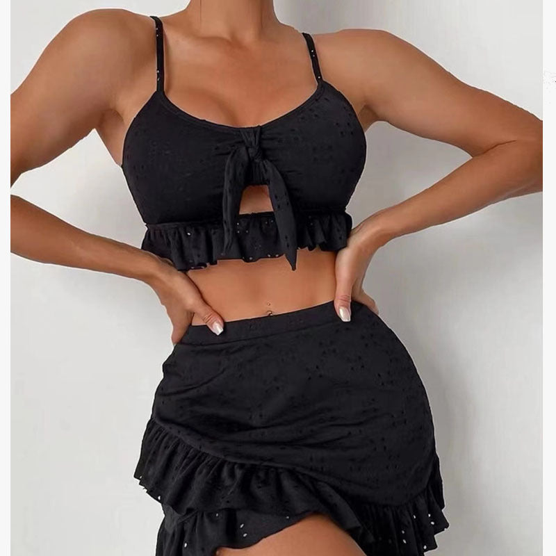 Dame crop top og nederdel sæt med legende flæse-design Stilla