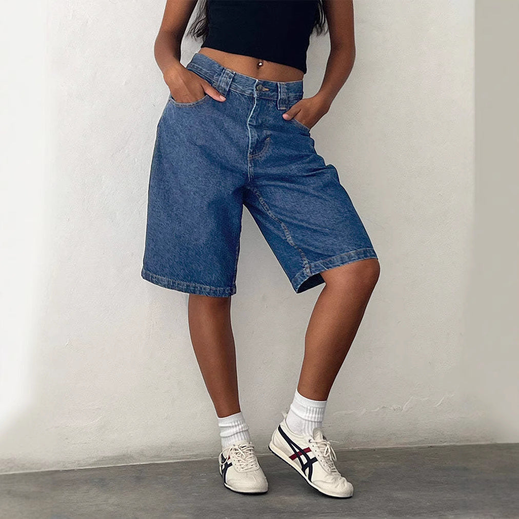 Damer Relaxed Fit Jeans-Shorts i moderne vintage-stil med høj talje og ukonventionel pasform Stilla