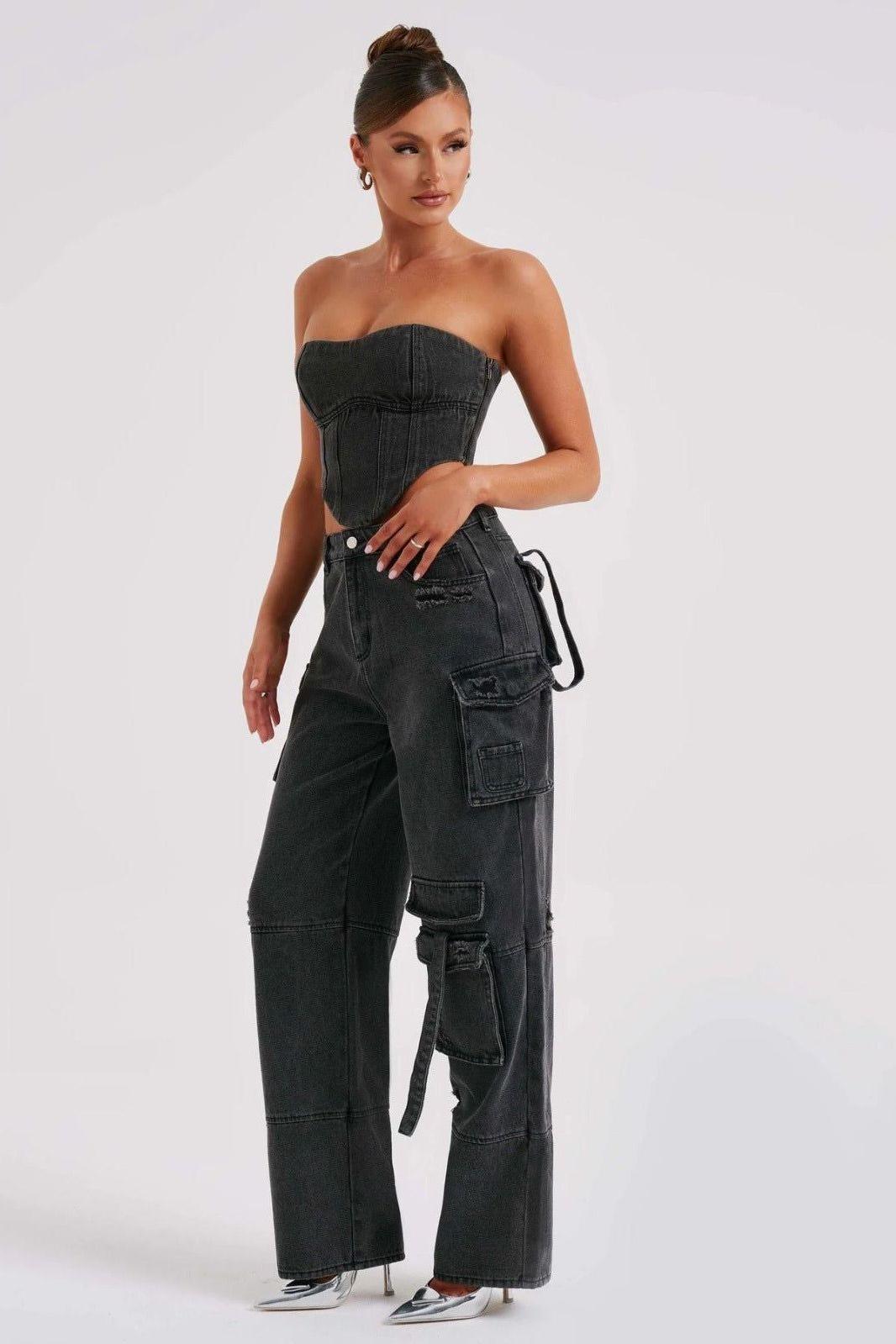 Stilla | Amerikanske Lavtalje Lomme Splicing Jeans
