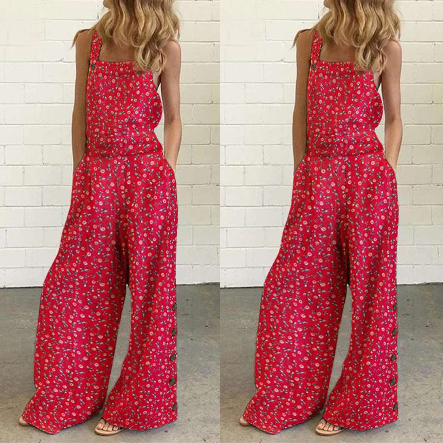 Dame Floral Trykt Bredbenet Jumpsuit Stilla