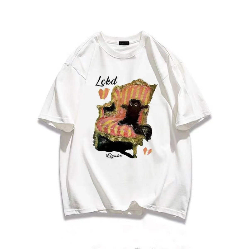 Dame sweatshirt med kunstnerisk kattemotiv og afslappet snit Stilla