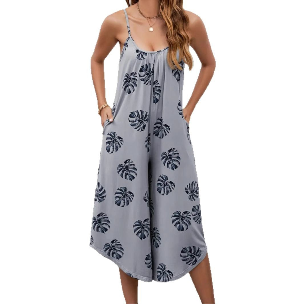 Dame luftig sommer jumpsuit med blomsterprint og lommer Stilla
