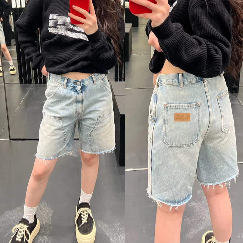 Dame flared jeans shorts med alsidige lommer Stilla