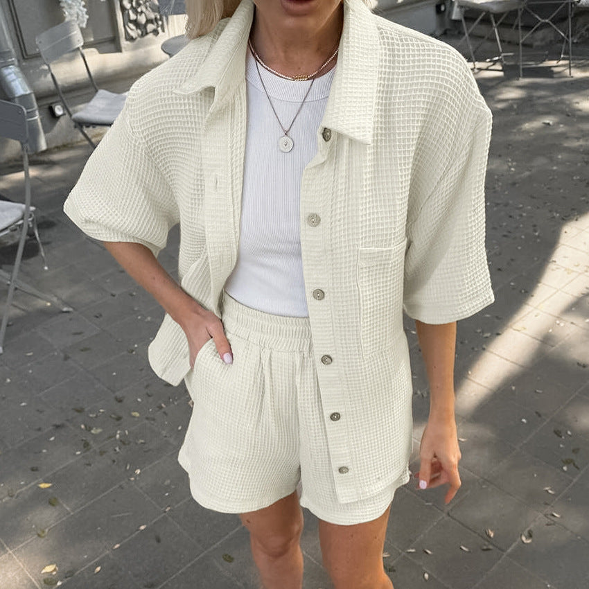 Dame Vaffelstrukturer Bluser- og Shorts-Sæt Stilla