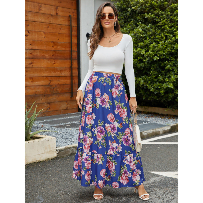 Femme Floral Print Stort Maxi Nederdel Stilla