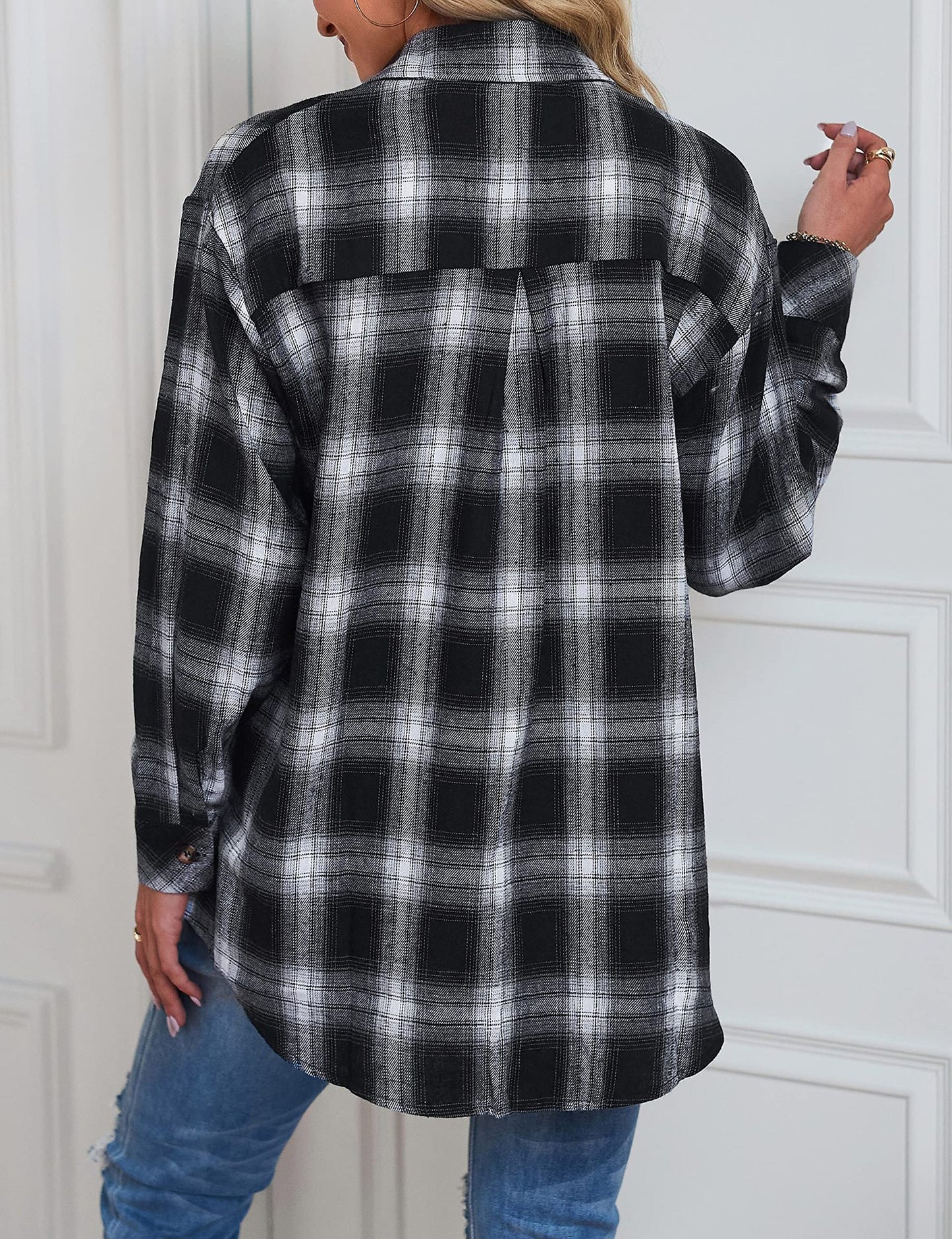 Femme Afslappet Fit Flannel Knap-Up Skjorte Stilla